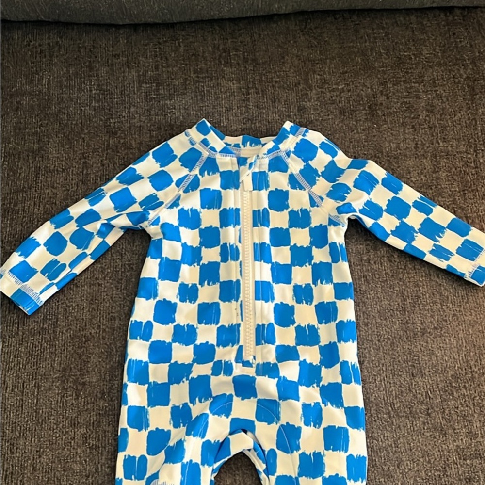 Old Navy Blue and White Checkered Footie One Piece